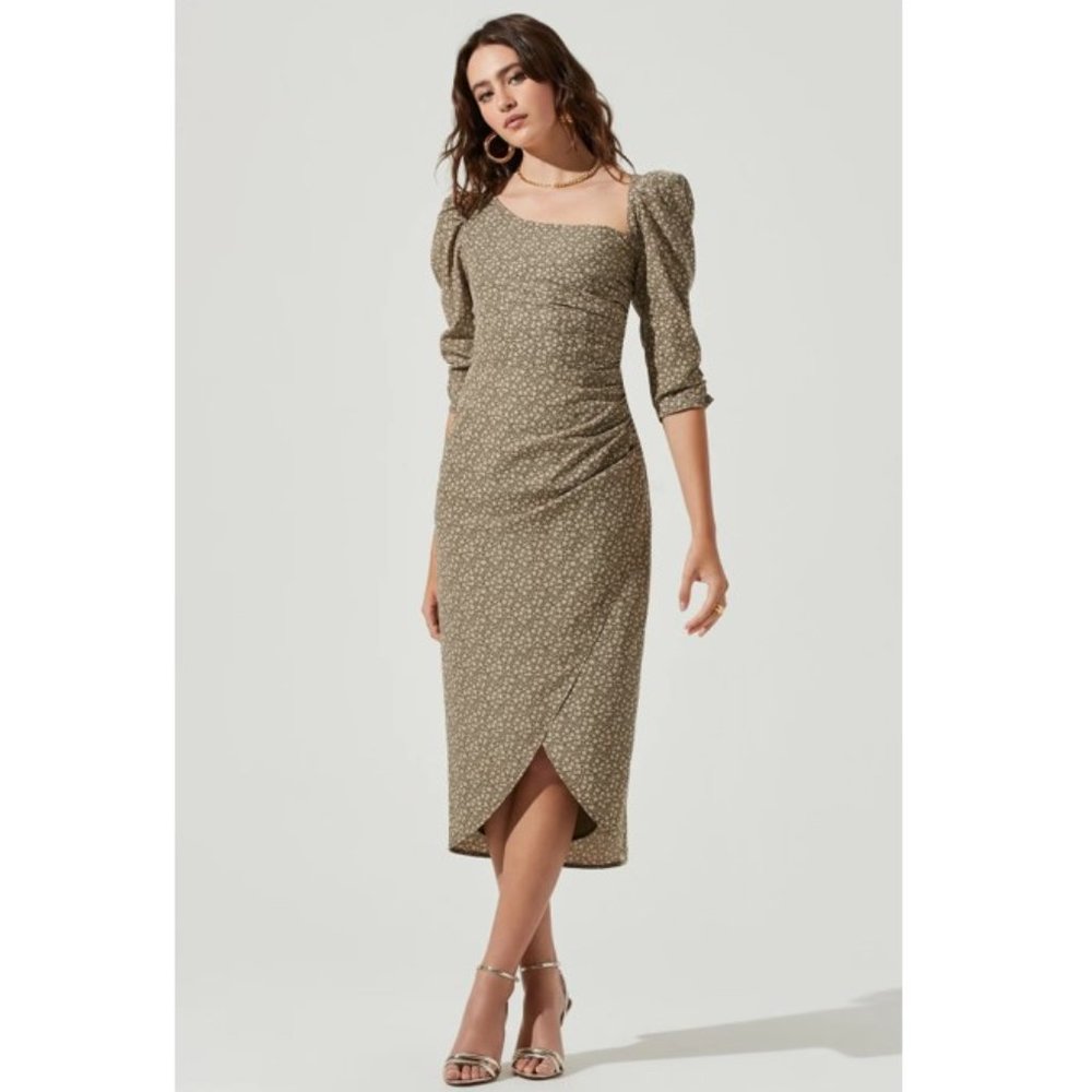 ASTR 3/4 SLEEVE ASYMMETRICAL NECK DRESS